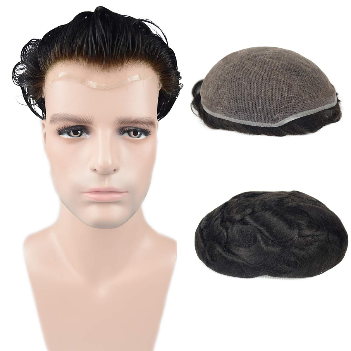 100% Virgin Hair Natural Black Full Lace Base Hairpieces for Men