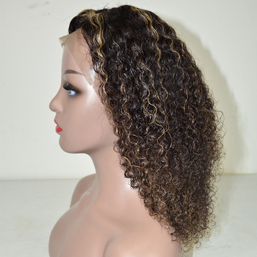 Brazilian Hair Natural Color Mix Blond Curly Full Lace Wig