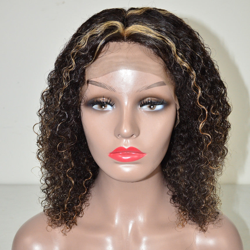 Brazilian Hair Natural Color Mix Blond Curly Full Lace Wig