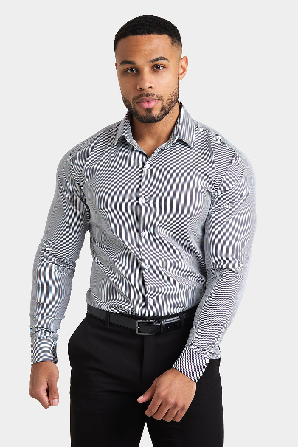 Performance Business Shirt in Navy Fine Stripe