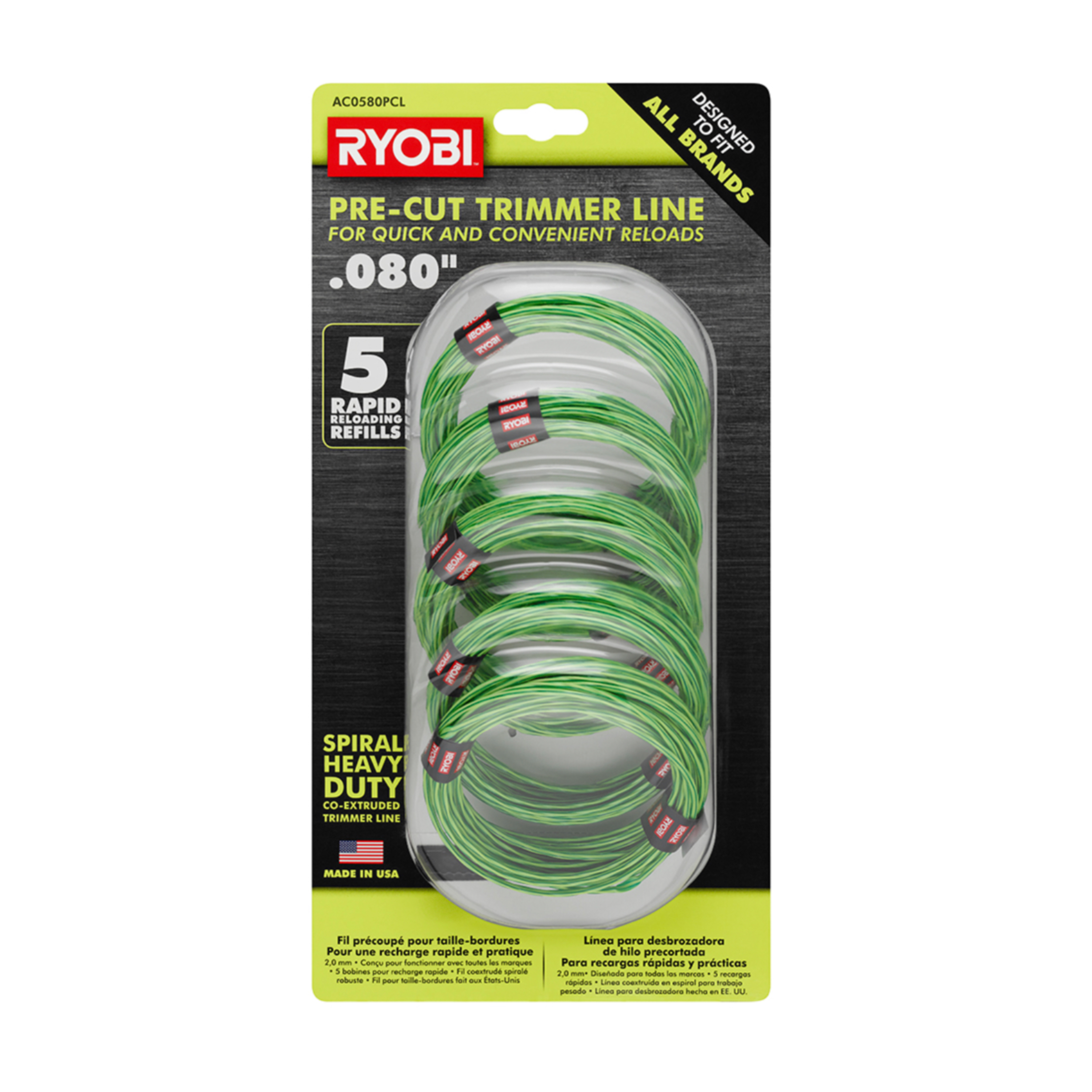 RYOBI 0.080 in. x 16 ft. Pre-Cut Spiral Line (5-Pack)