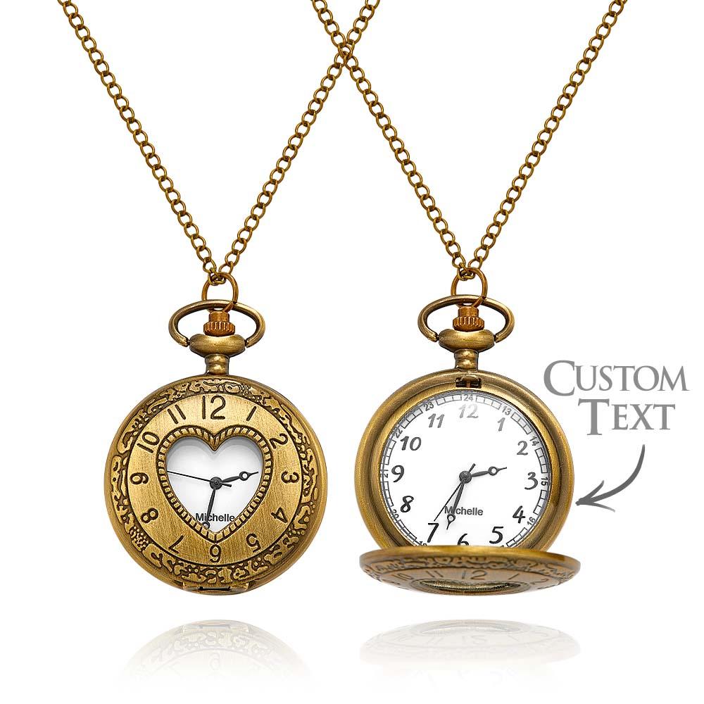 Engravable Pocket Watch Vintage Hollow Heart Pendant Chain Watch Gift For Men