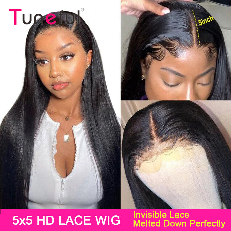 4x4 5x5 Lace Closure Human Hair Wigs Straight Tuneful