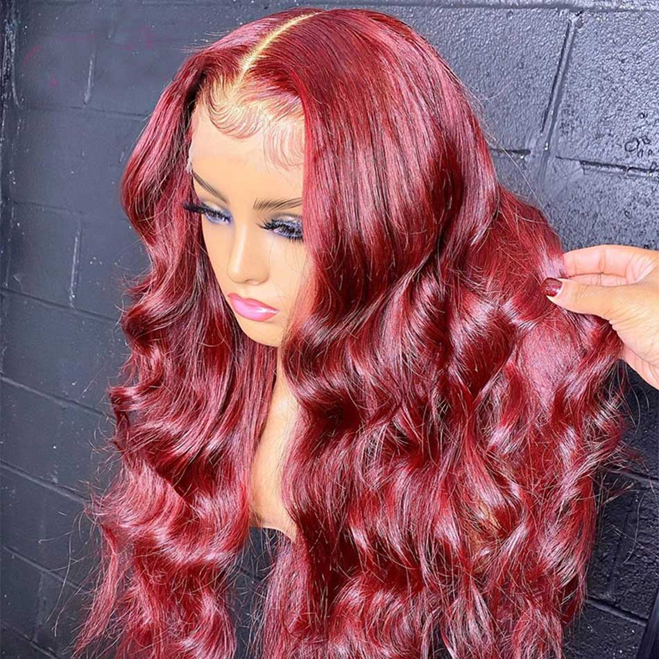 Lace Front Human Hair Wigs Burgundy Body Wave Lace Frontal Wigs