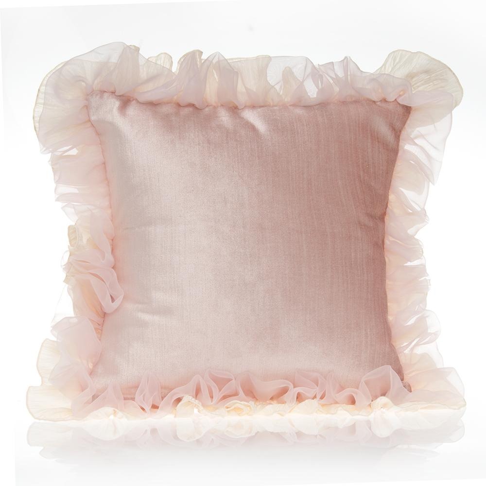 Anastasia Cream Pillow - Pink Velvet with Ruffle