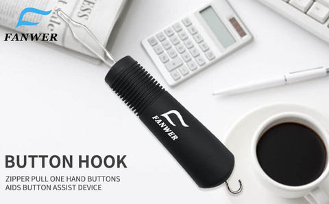 Fanwer Black Button Hook and Zipper Pull Assist Device