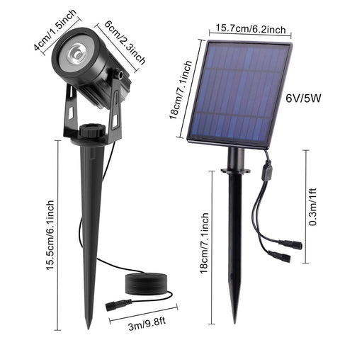 Dimensions of the green solar spotlight with separate panel