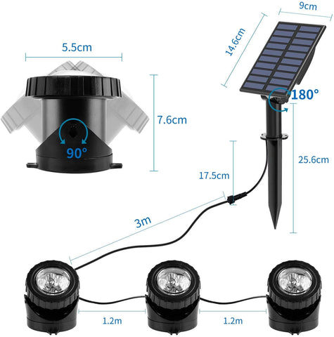 3 Heads RGB Solar Pond Lights size