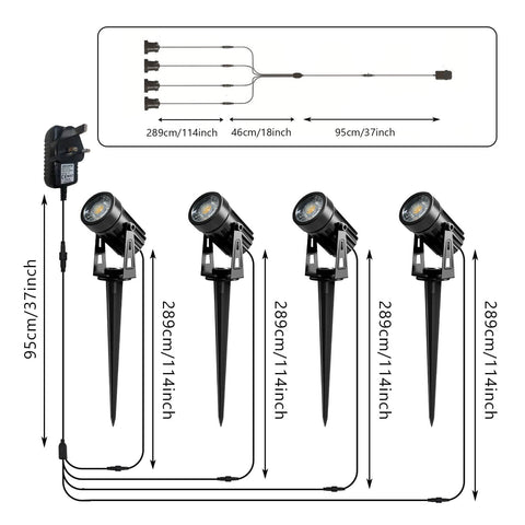 4 Heads LED Spotlight Landscape Lighting Kits Wire Length