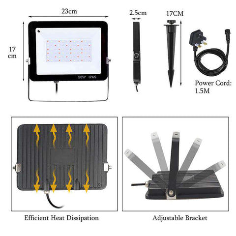 50W Color Changing RGB LED Flood Light size