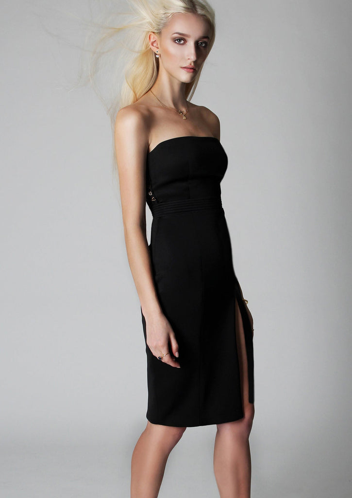 Black slit mini dress