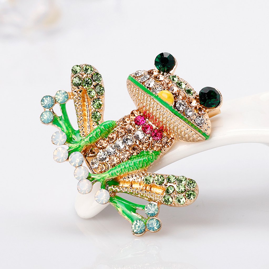 Frog Brooch Pins for Women Men, Enamel Rhinestone Party Valentine Brooch Collar Jewelry Gift