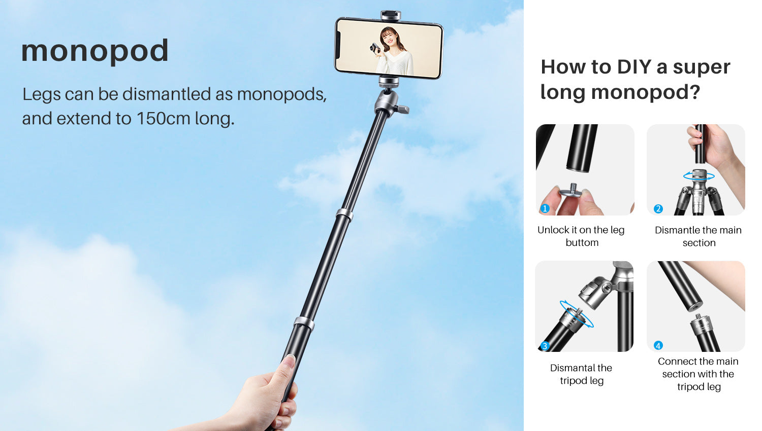 Ulanzi SK-04 2-in-1 Tripod & Selfie Stick