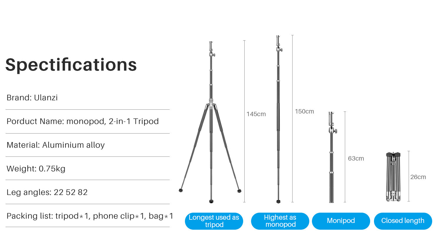 Ulanzi SK-04 Bluetooth Selfie Stick Tripod