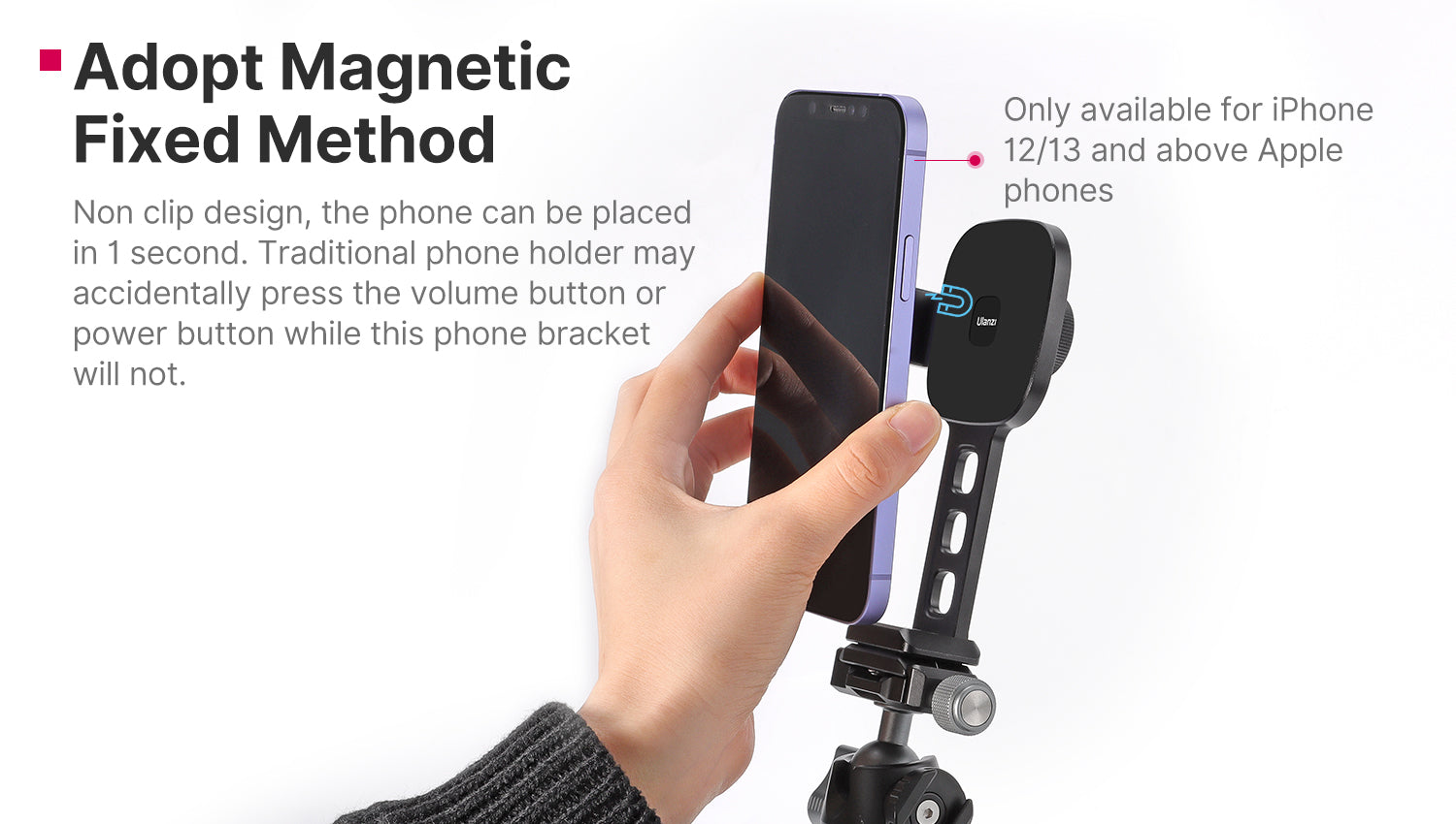 ULANZI Magnetische iPhone Stativhalterung ST-28, Magnet Telefon Halter  Adapter Stativ Befestigung Kompatibel mit MagSafe für iPhone 12 13 All  Series