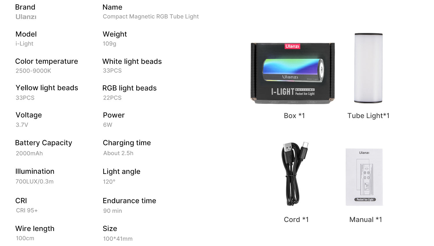Ulanzi Compact Magnetic RGB LED Tube Light