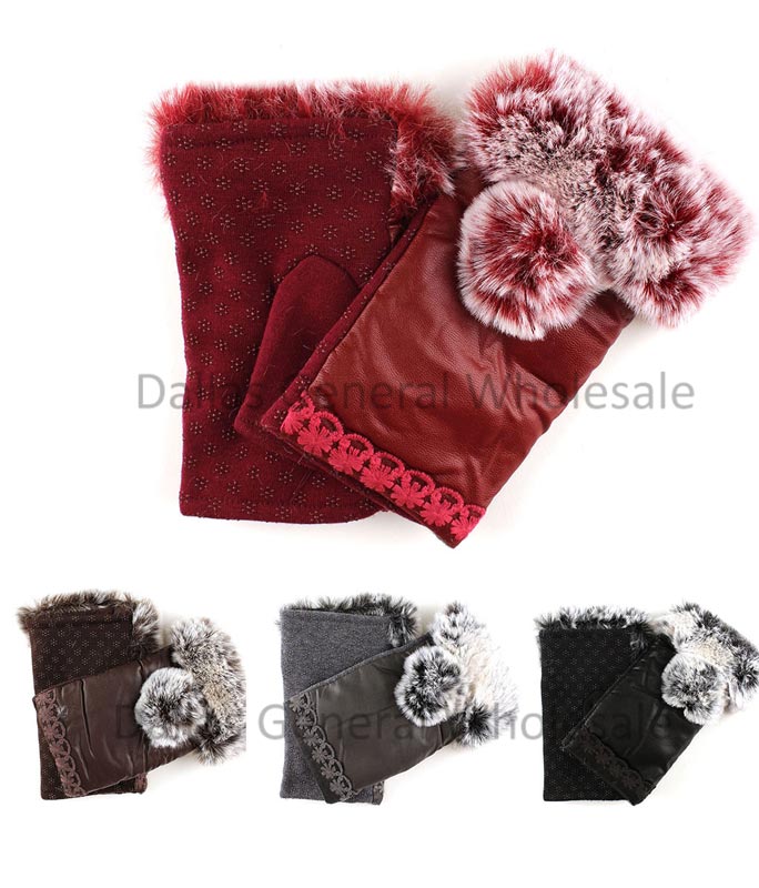 Leather Fur Half Mitten Gloves- Assorted (Sold by DZ=$53.99)