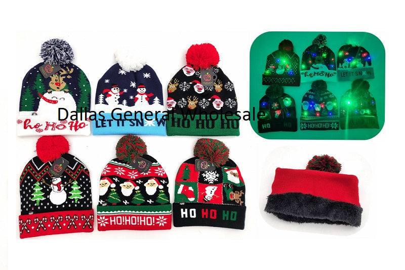 Light Up Christmas Beanie Hats -(Sold By Dozen =$37.99)