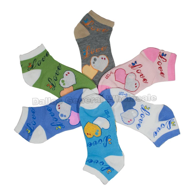 Girls Trendy Hearts Designs Ankle Socks- Assorted (Sold by DZ=$11.99)