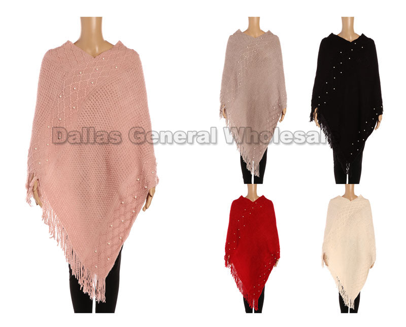 Ladies Trendy Knitted Pearl Ponchos- Assorted  (Pack  of 6=$80.52)