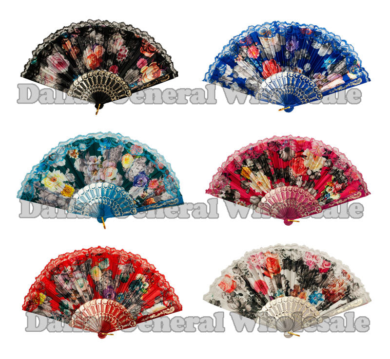 Beautiful Flower Design Lace Oriental Hand Fans- Assorted (Sold by DZ=$20.99)