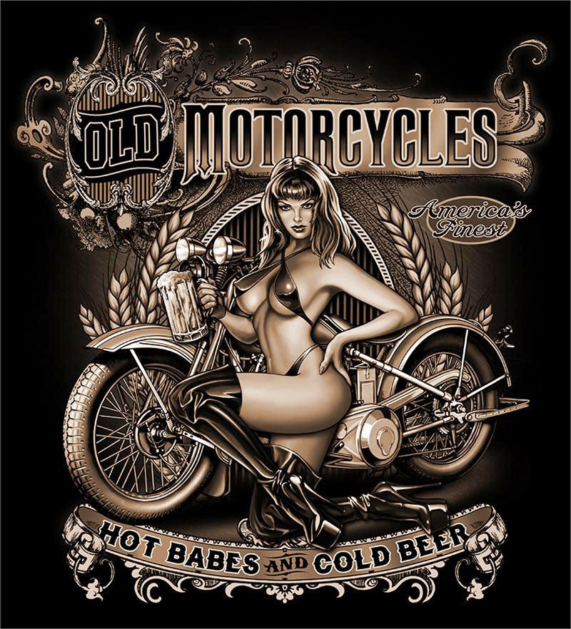 Buy OLD MOTORCYCLES HOT BABESBLACK SHORT SLEEVE TEE-SHIRT Bulk Price