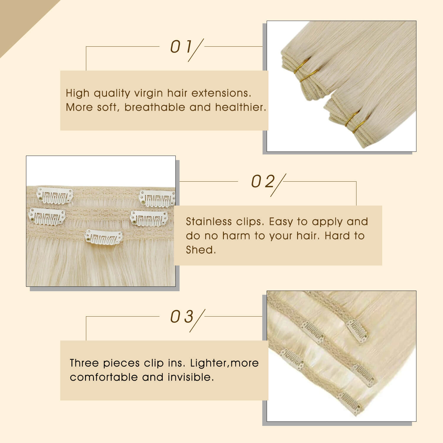 Virgin Clip in Hair Extensions Platinum Blonde