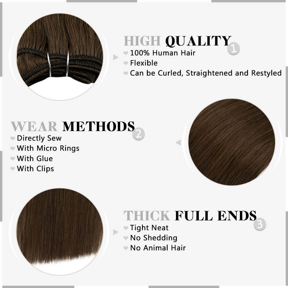Human Hair Weft Bundles Remy Hair Extensions Dark Brown #4 |Easyouth