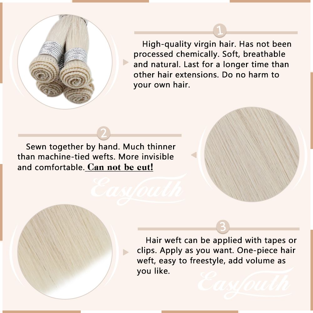 Hand Tied Weft  Virgin Hair Extensions