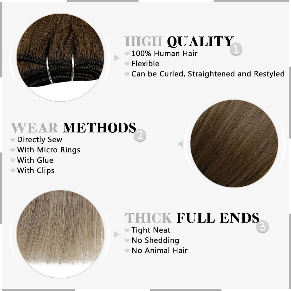 Human Hair Weft Bundles Remy Hair Extensions Balayage #3/8/22 |Easyouth