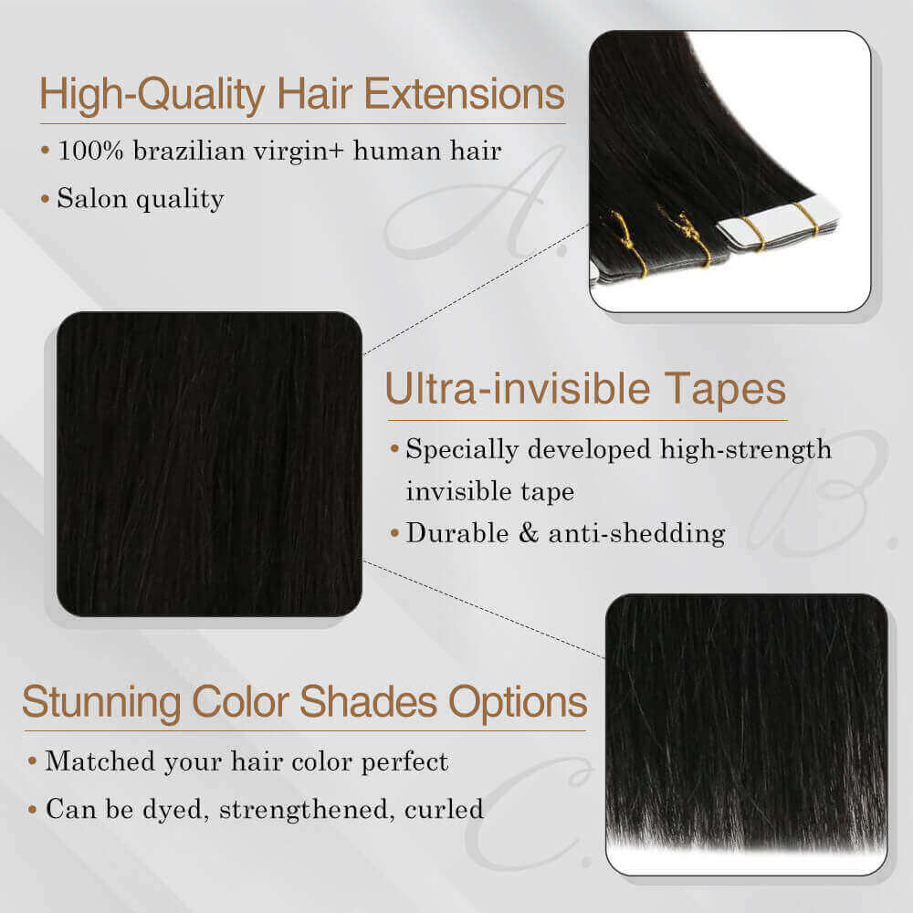 tape in hair extensions real human hair black