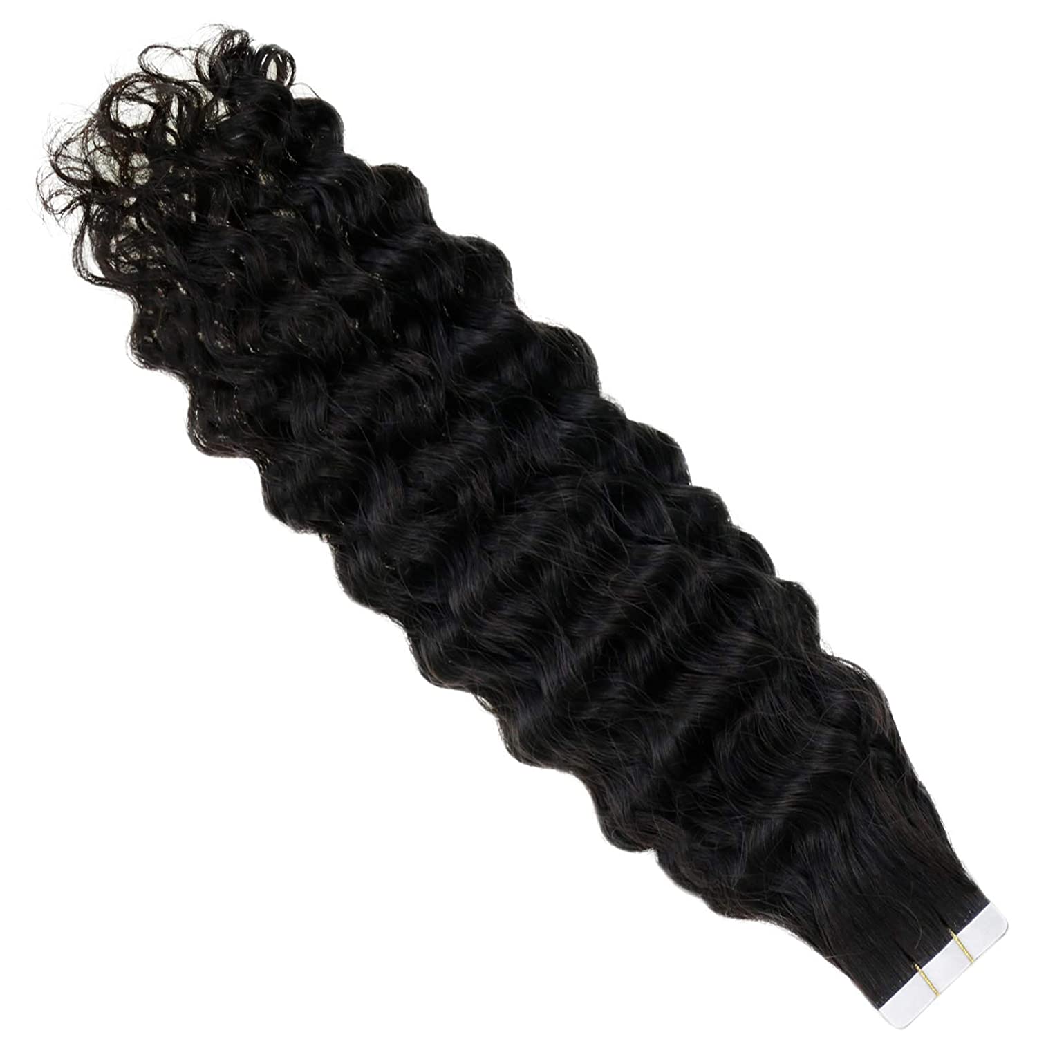 Easyouth Tape in Curly Hair Extensions Human Hair Natural Wave #1BNW