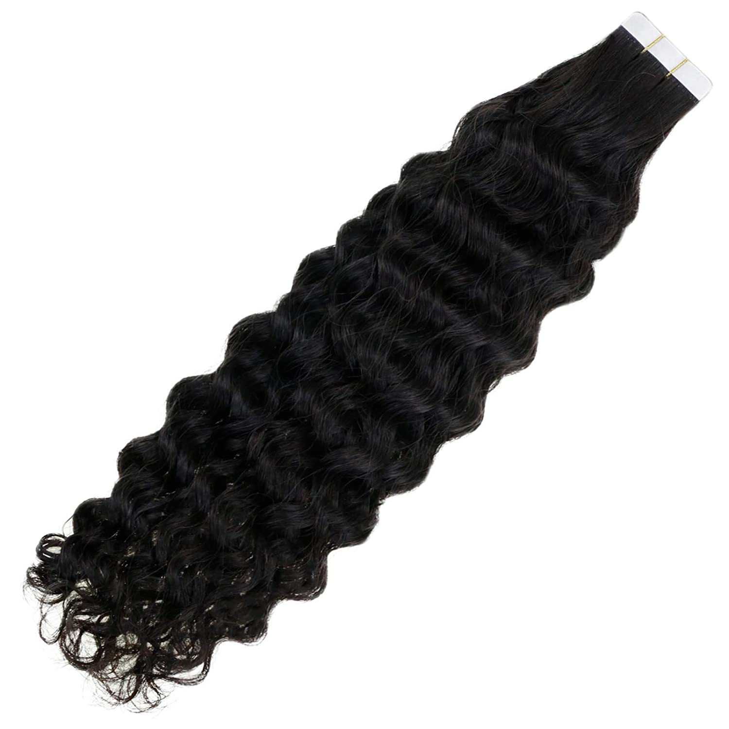 Easyouth Tape in Curly Hair Extensions Human Hair Natural Wave #1BNW