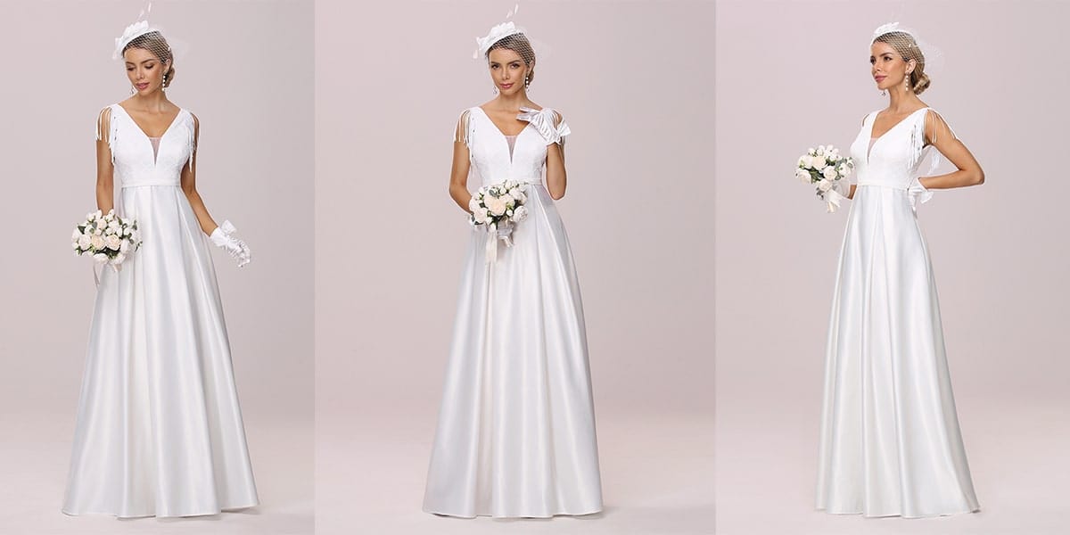 Satin Wedding Dress with Tasseled Sleeves