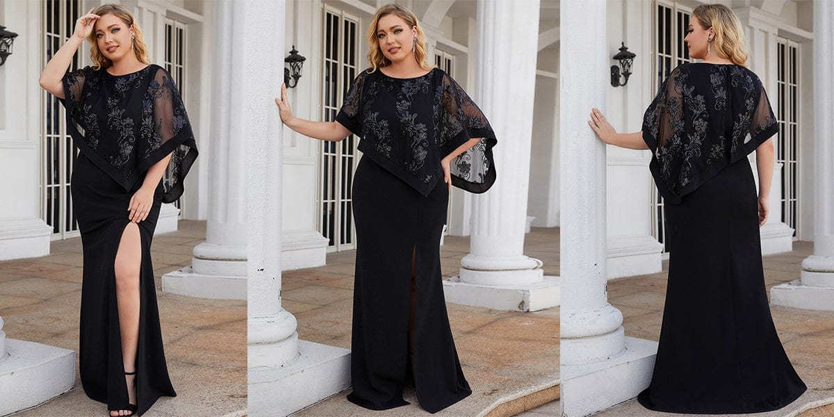 Plus Size Asymmetrical Cape Sequin Dress