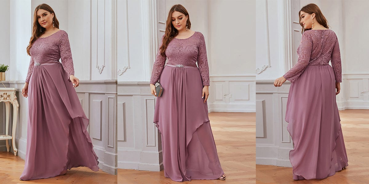 Classic Floral Lace Plus Size Dresses for Women with Long Sleeve