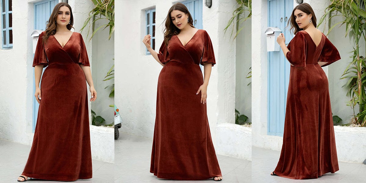 Vintage Plus Size Floor Length Velvet Evening Dress