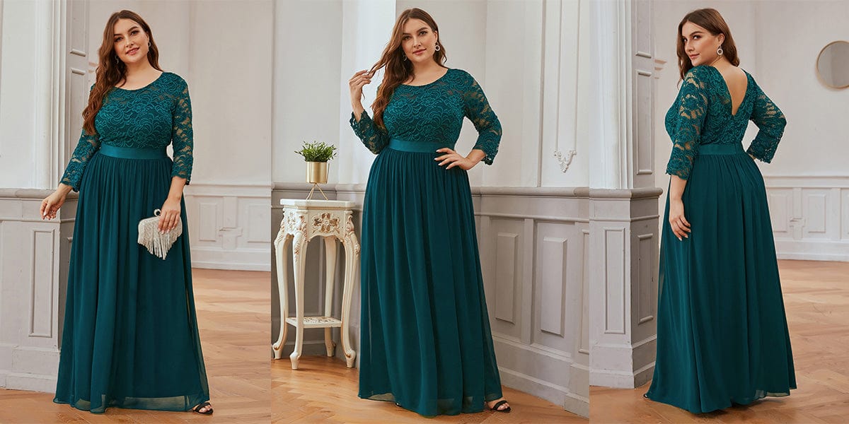 See-Through Floor Length Lace Dress With Half Sleeve