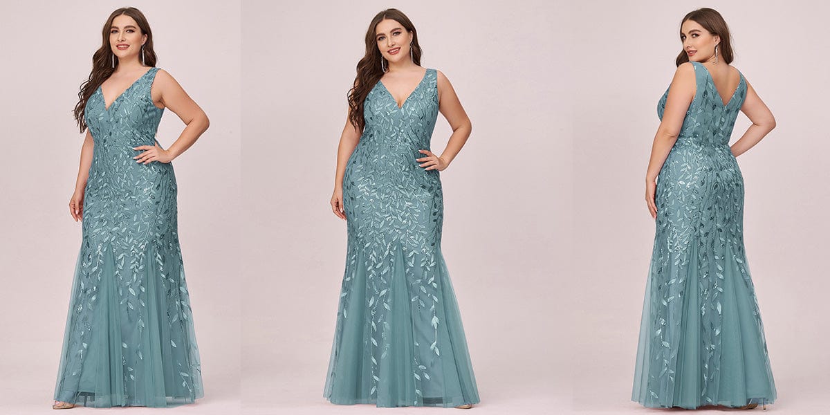 Plus Size Women's V-Neck Fishtail Seuqin Evening Dress