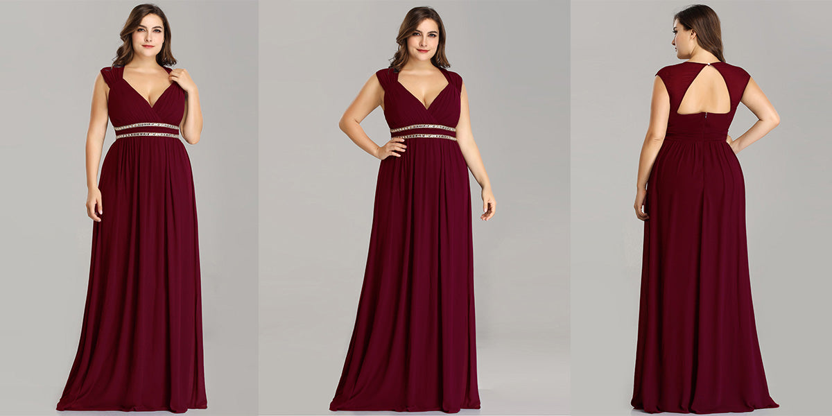 V-Neck Sleeveless Grecian Style Plus Size Evening Dresses