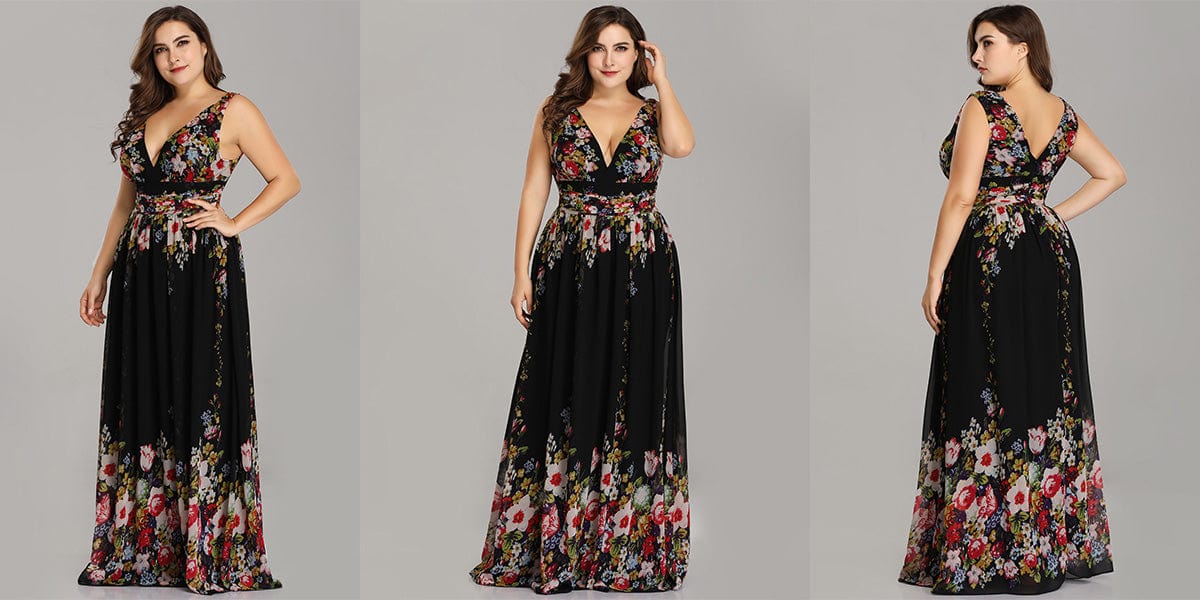 V-Neck Chiffon Floral Print Dress