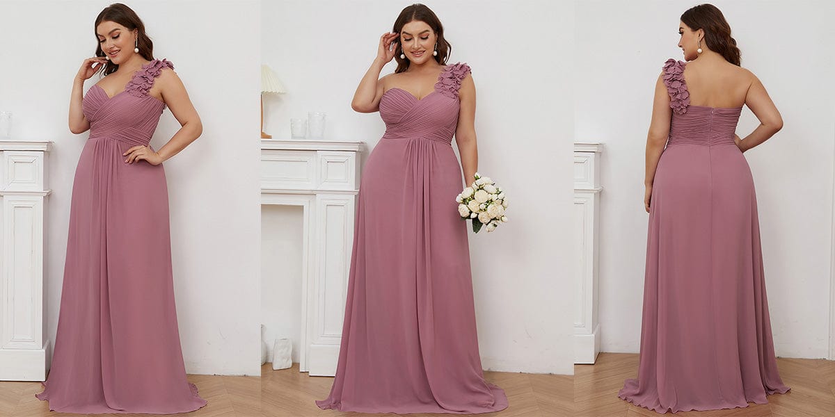 Plus Size Chiffon One Shoulder Sweetheart Neck Dress