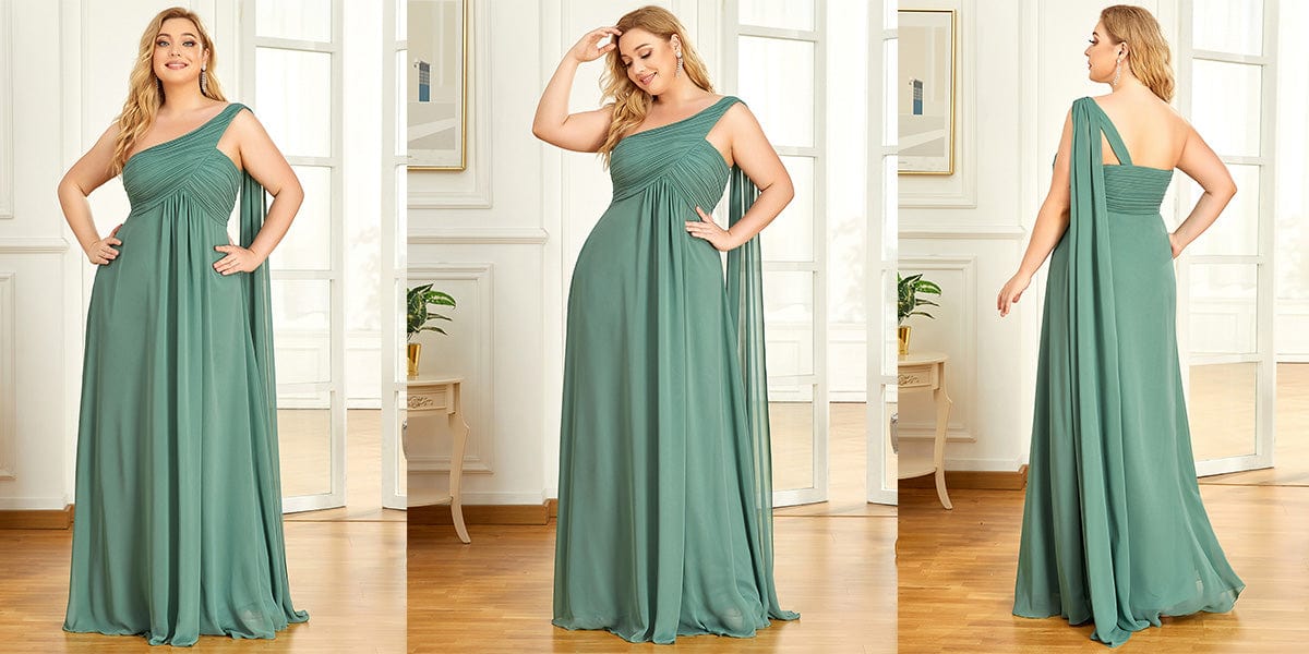 Plus Size Chiffon One Shoulder Maxi Evening Dresses