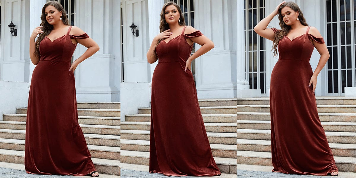 Plus Size Velvet Cold Shoulder A-line Long Bridesmaid Dress