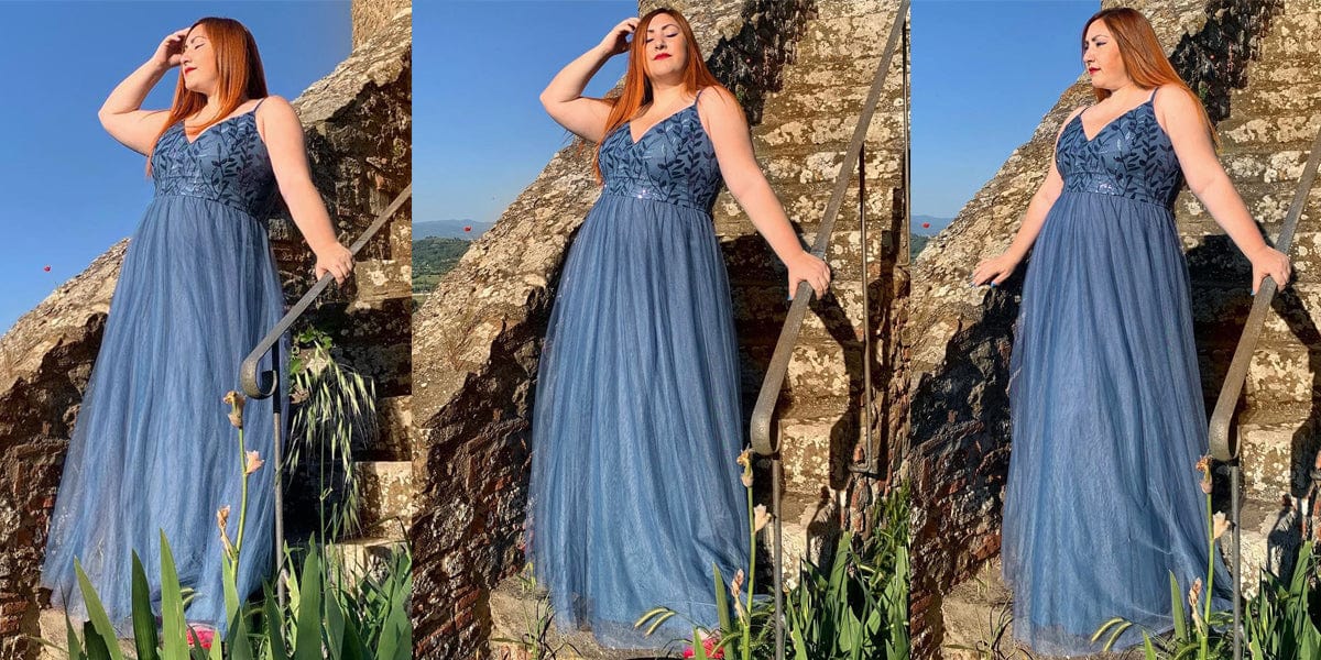 Plus Size V Neck Floral Sequined Spaghetti Straps Maxi Evening Dress