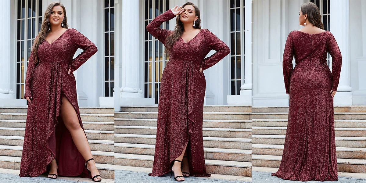 Sequin V-neck long Sleeve Evening Dress