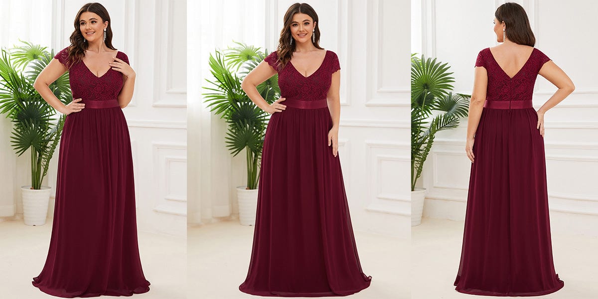 Plus Size Lace Short Sleeve Floor Length Mother of the Bride Dress