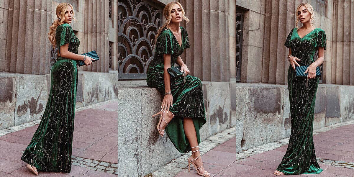 Velvet Evening Dress with Contrast Sequin