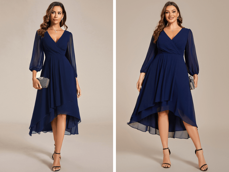 Blouson Long Sleeve Midi Dress in Navy