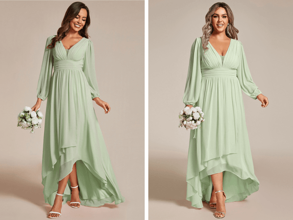 Draping Long Sleeve Pleated Dress in Sage Green